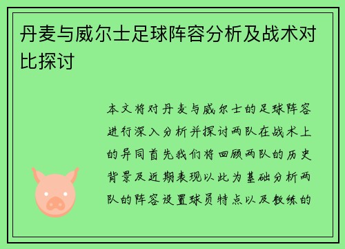 丹麦与威尔士足球阵容分析及战术对比探讨